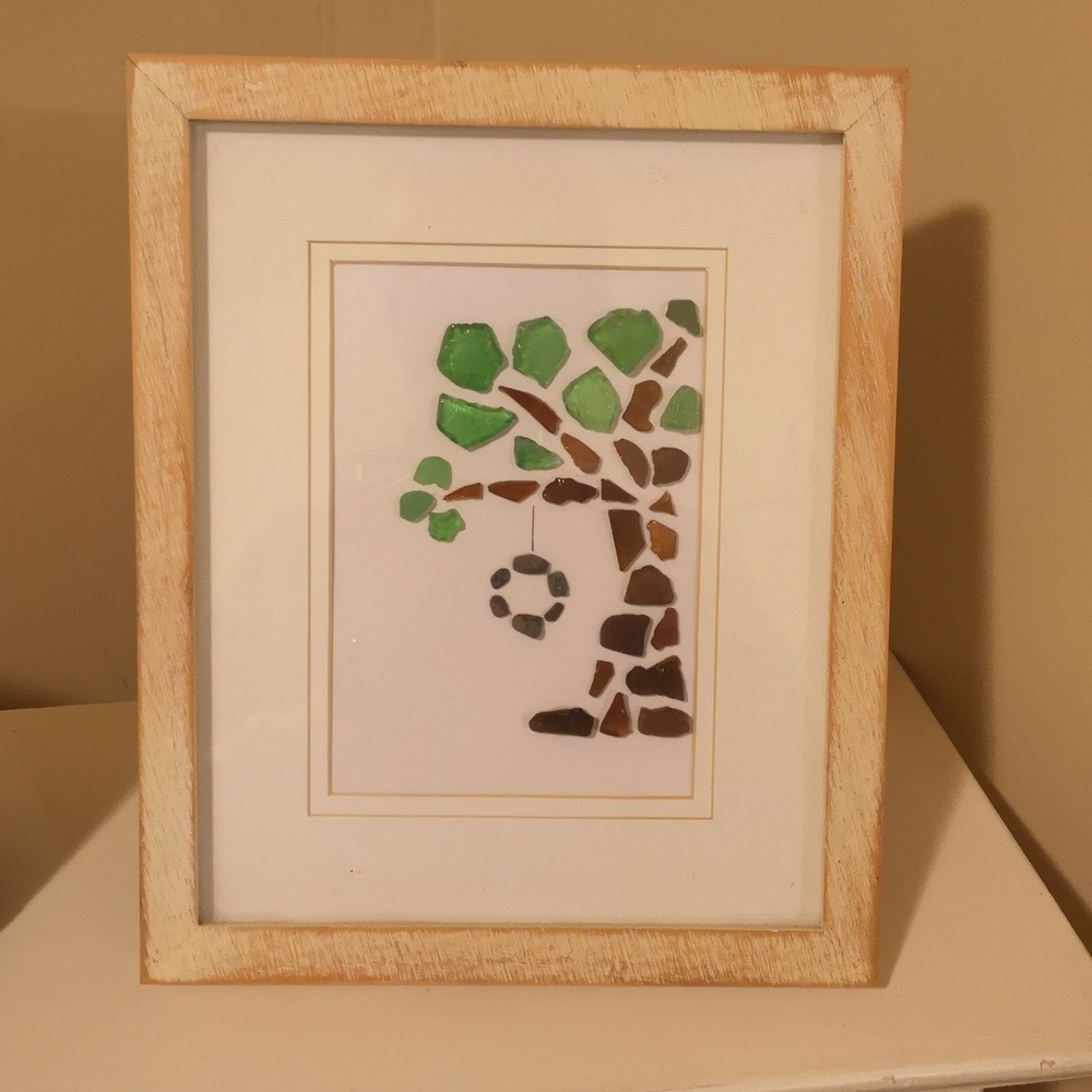 Tire swing beach glass art